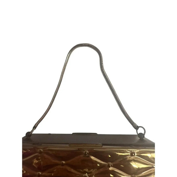 1950’s Double Sided Evan’s Metal Cosmetic Compact Gold tone Clutch With Handle - Picture 5 of 15